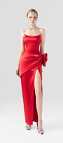 Nightfall Bow Accent Silk Body-Hugging Maxi Dress