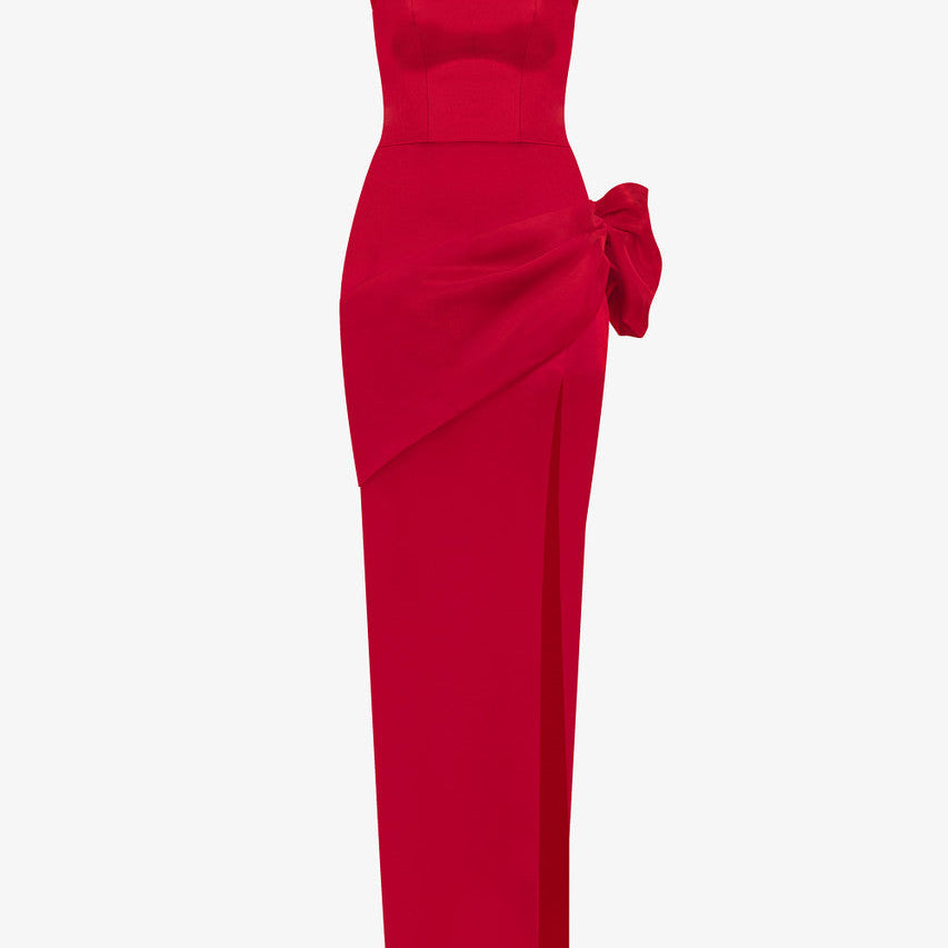 Nightfall Bow Accent Silk Body-Hugging Maxi Dress 2