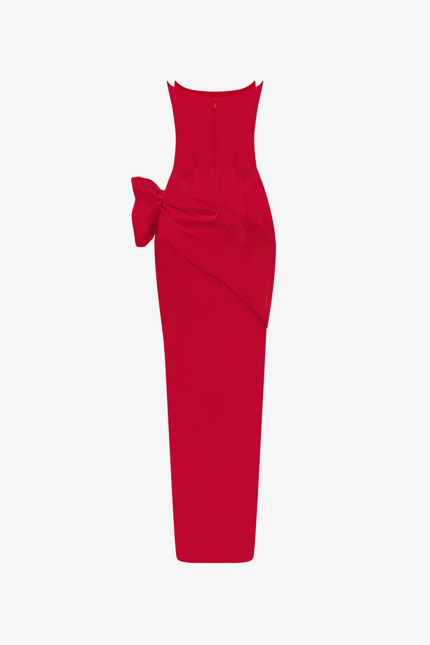 Nightfall Bow Accent Silk Body-Hugging Maxi Dress 4