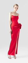 Nightfall Bow Accent Silk Body-Hugging Maxi Dress 6