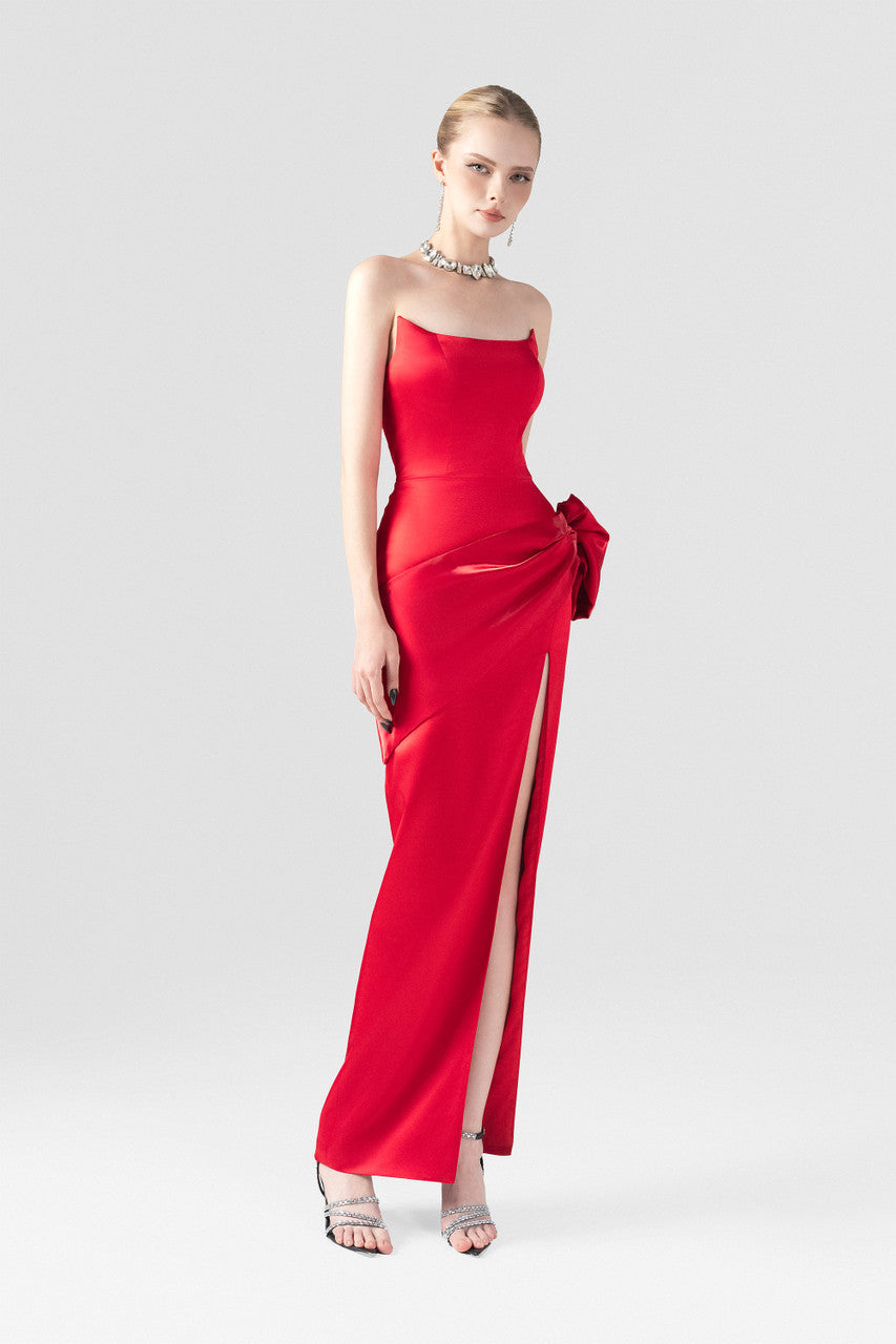 Nightfall Bow Accent Silk Body-Hugging Maxi Dress 6
