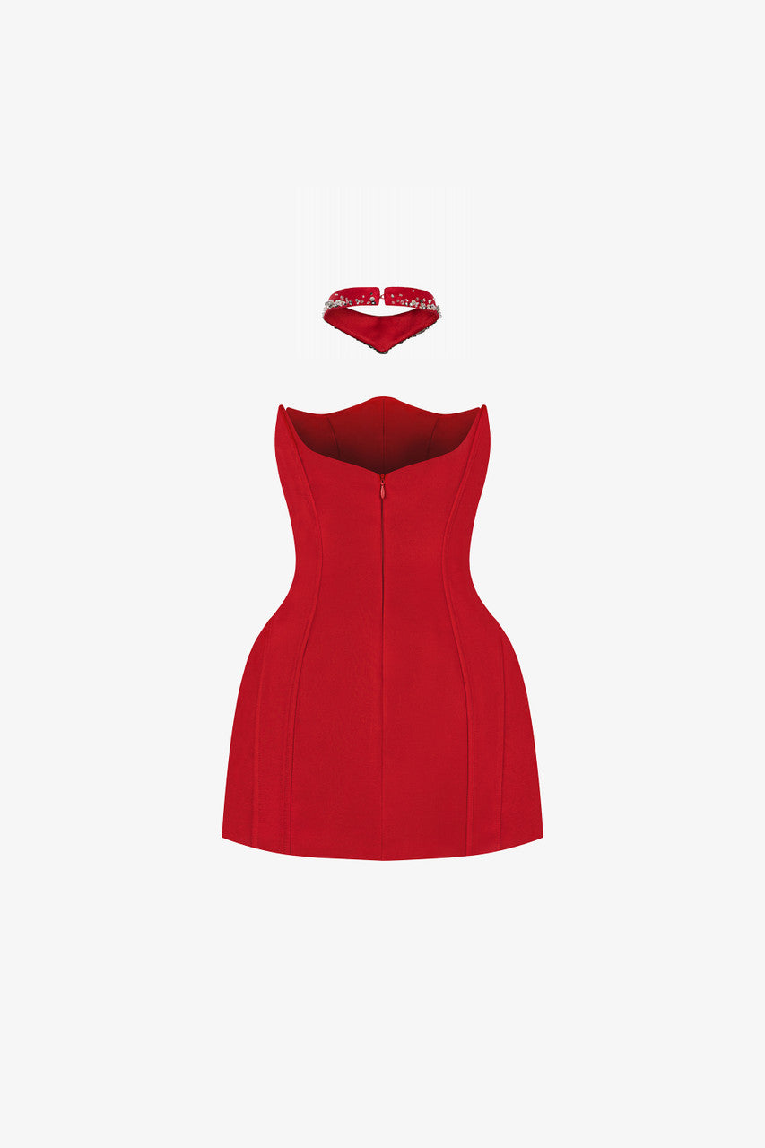 Royalty Choker Neck Detail Strapless Mini Dress 4