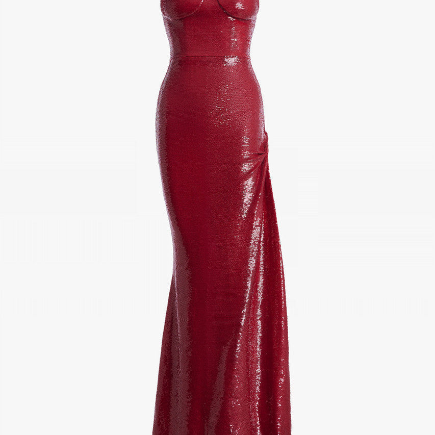 Queen Sequin Cat-Eye Neckline High Slit Gown 6