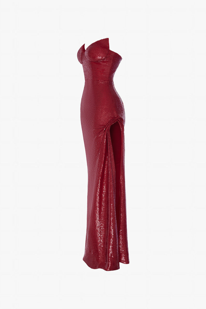 Queen Sequin Cat-Eye Neckline High Slit Gown 8