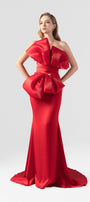 Magnifique Silk Fishtail Gown with Oversized Organza Bow