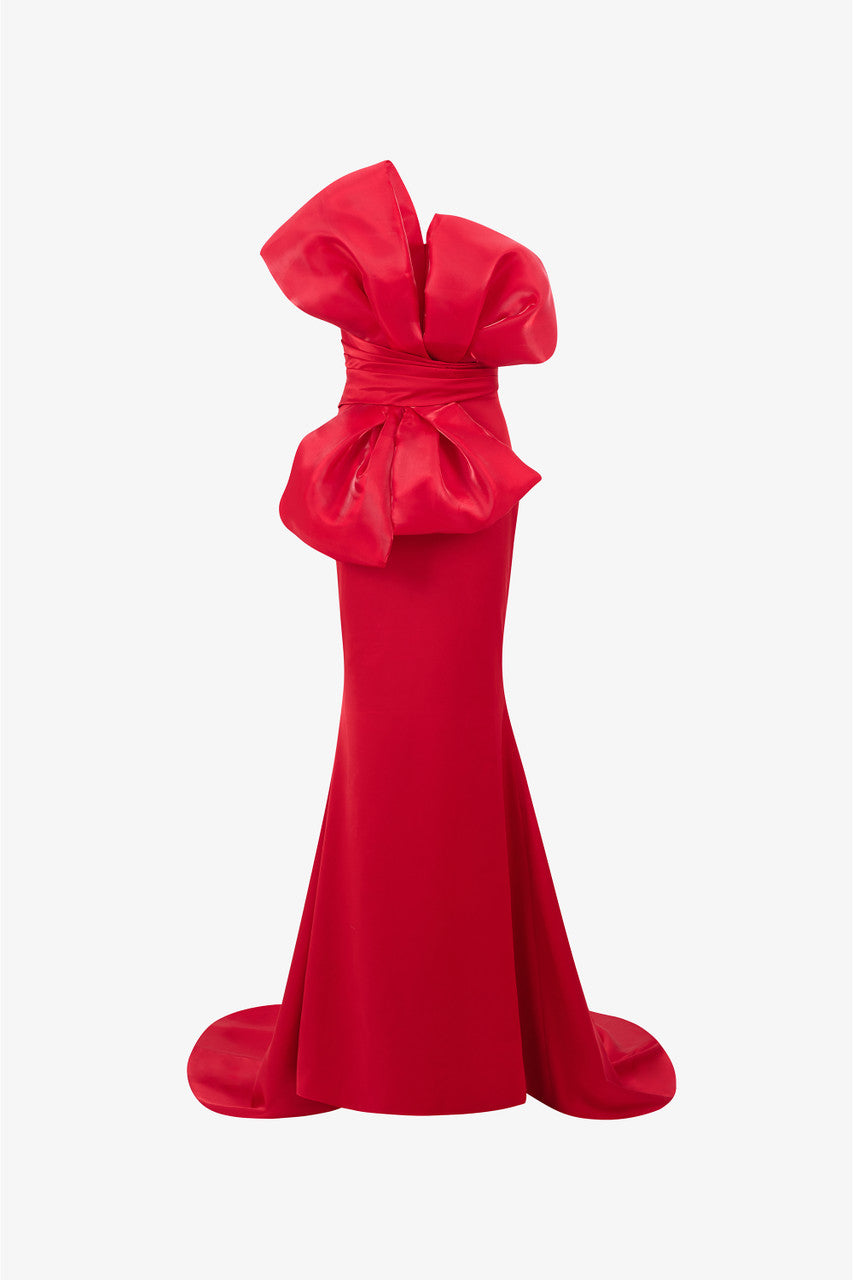 Magnifique Silk Fishtail Gown with Oversized Organza Bow 2