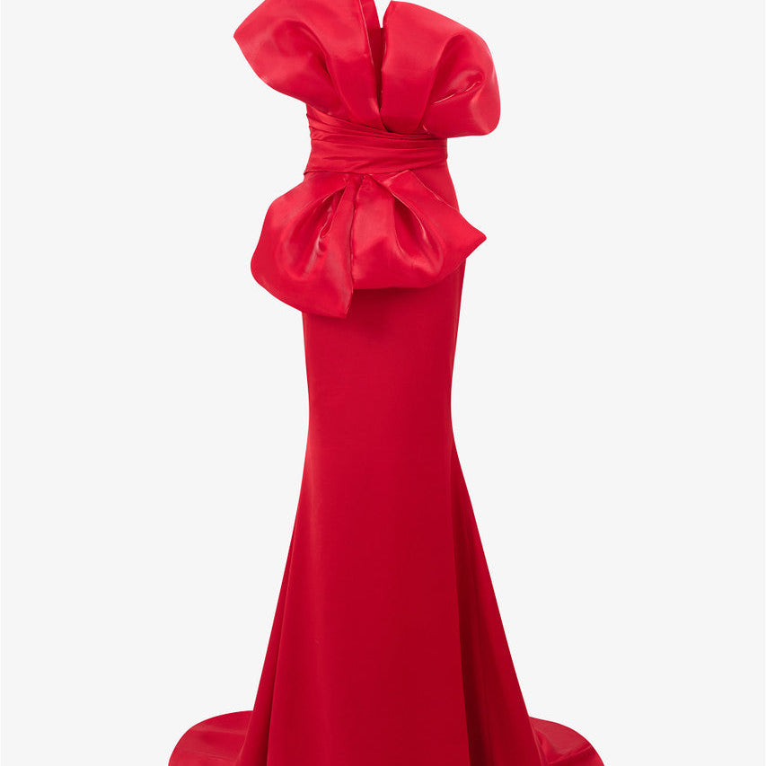 Magnifique Silk Fishtail Gown with Oversized Organza Bow 2
