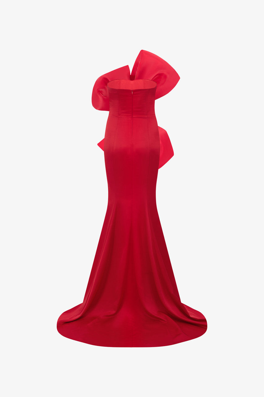 Magnifique Silk Fishtail Gown with Oversized Organza Bow 4