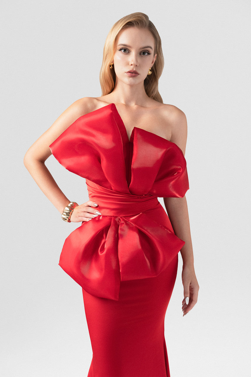 Magnifique Silk Fishtail Gown with Oversized Organza Bow 6