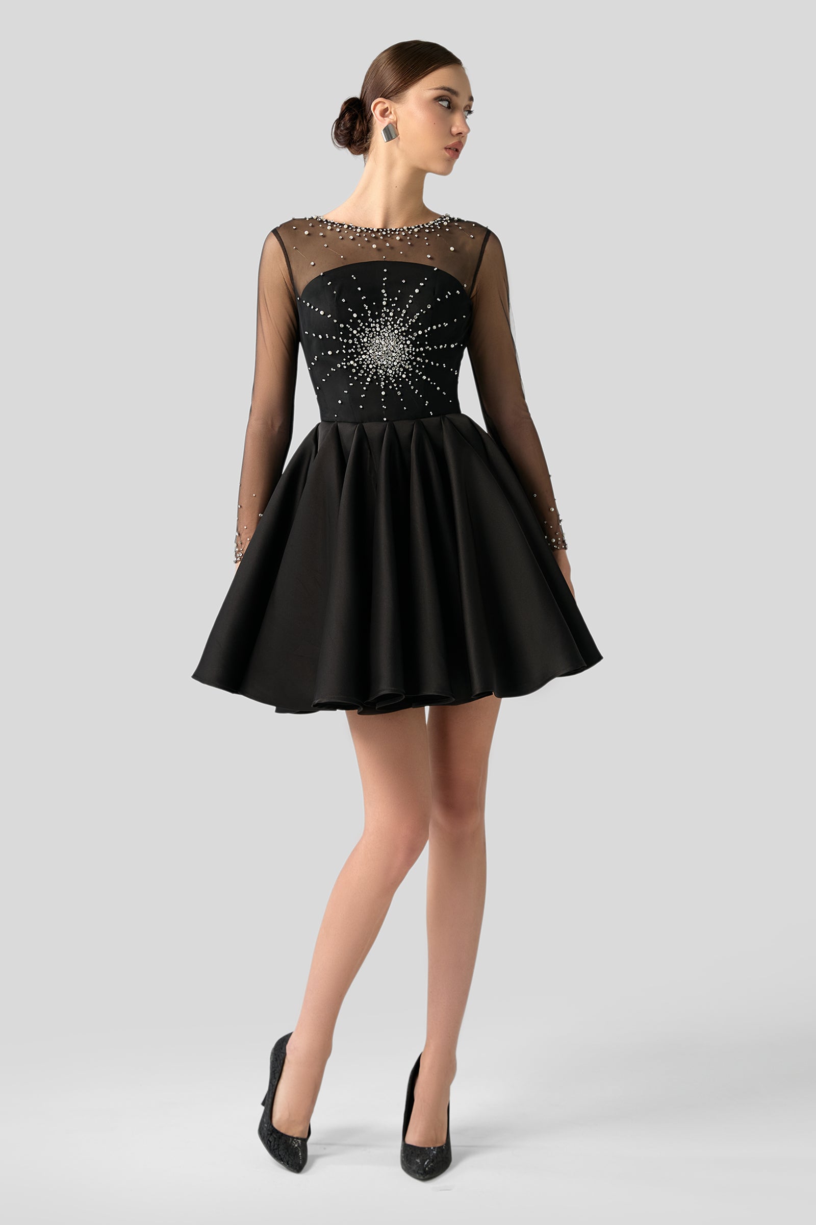 Women's Regal Rhinestone Mini Dress Black XS/S/M/L/Customize MEAN BLVD, Black / XS Women's Regal Rhinestone Mini Dress Black XS/S/M/L/Customize MEAN BLVD, Black / XS