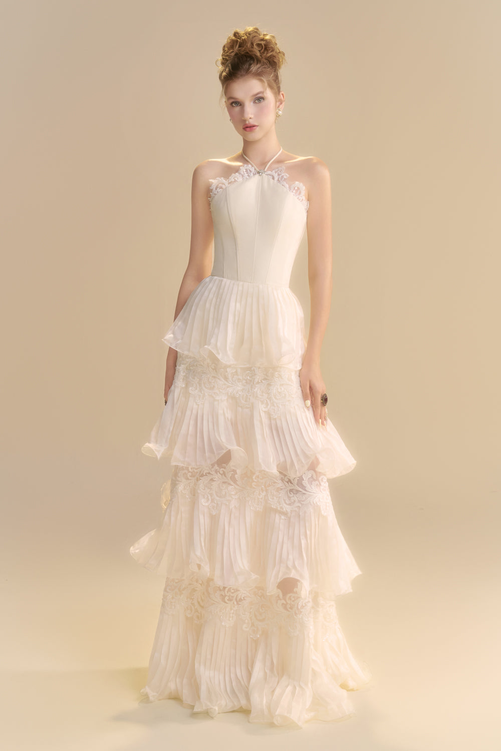 Women's Reverie Halter Neck Pleated Maxi Dress XS/S/M/L/XL/Customize Ivory MEAN BLVD Ivory / L Women's Reverie Halter Neck Pleated Maxi Dress XS/S/M/L/XL/Customize Ivory MEAN BLVD Ivory / L
