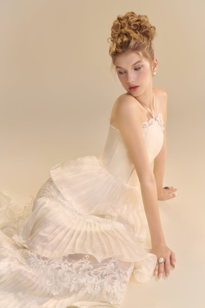 Reverie Halter Neck Pleated Maxi Dress - MEAN BLVD