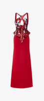Reversible Red & Silver Halter Neck Sequin Silk Gown 2