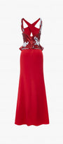 Reversible Red & Silver Halter Neck Sequin Silk Gown 4