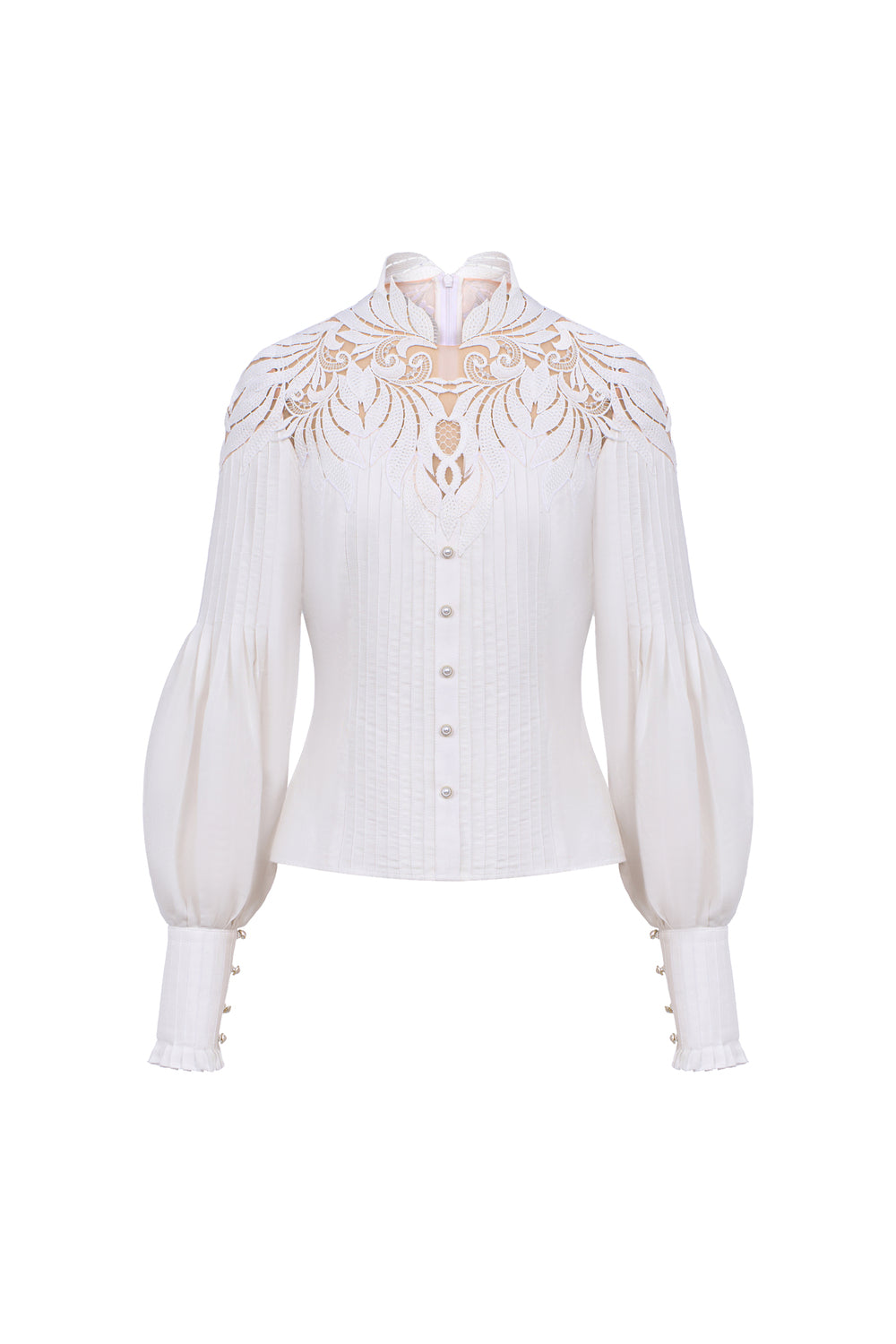 Women's Poise Bishop Sleeve Shirt White & Nude/Black S/M/L