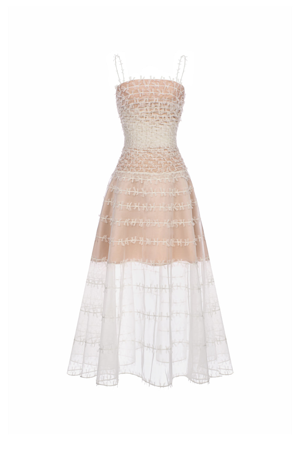 Nyelle A-line Spaghetti Strap Mesh Lace Calf Length Dress