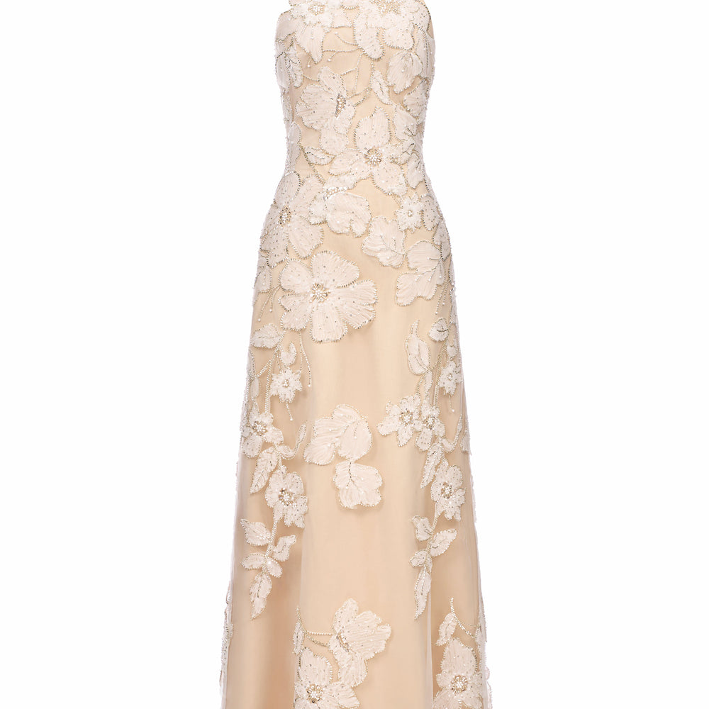 Myrelle Sheath Halter Neck Mesh Lace Maxi Dress