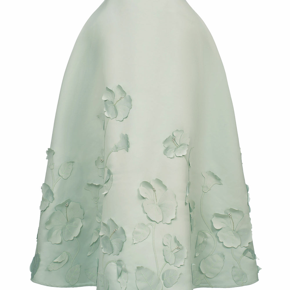 Nyra A-line Flower Applique Taffeta Midi Skirt