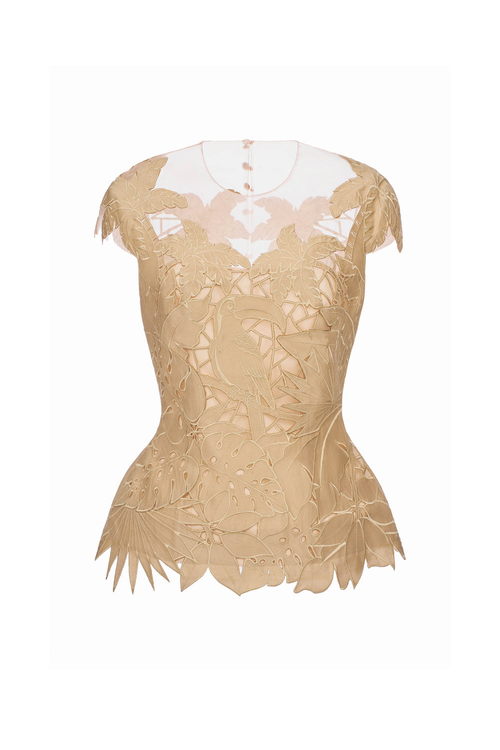 Eirien Peplum Illusion Neck Taffeta Top