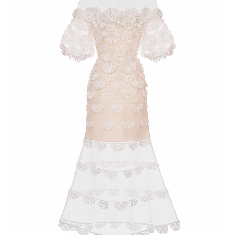 Zephine Mermaid Illusion Neck Mesh Lace Calf Length Dress