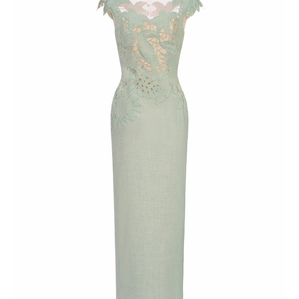 Lumira Sheath Embroidered Taffeta Calf Length Dress