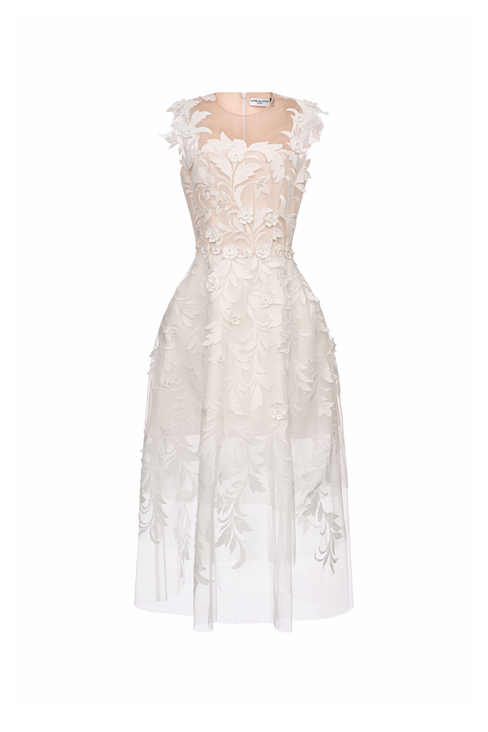 Thessia A-line Illusion Neck Mesh Lace Midi Dress