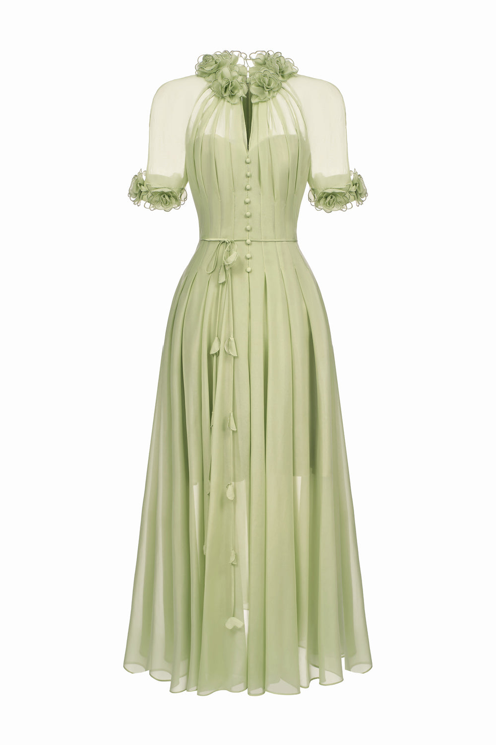 Virelle A-line Waist Pleated Silk Blend Ankle Length Dress