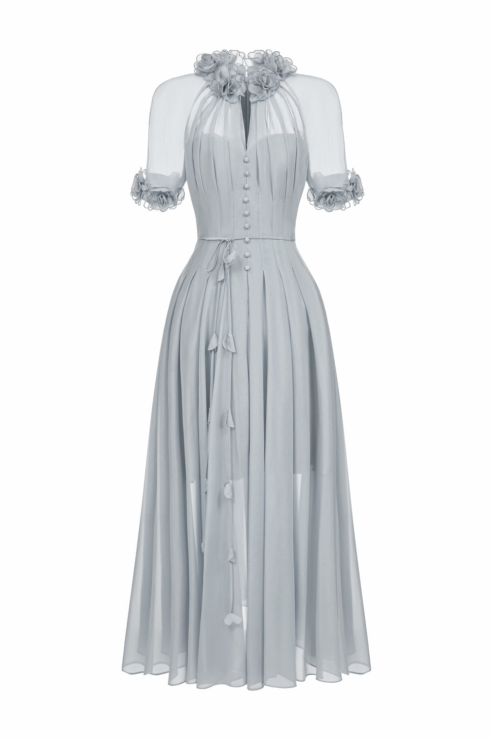 Faylen A-line Waist Pleated Silk Blend Calf Length Dress