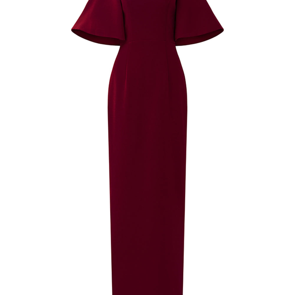 Ember Sheath Butterfly Sleeved Crepe Floor Length Dress