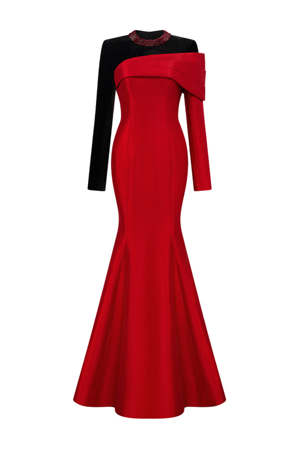 Rosalia Mermaid Long Sleeved Taffeta Floor Length Dress