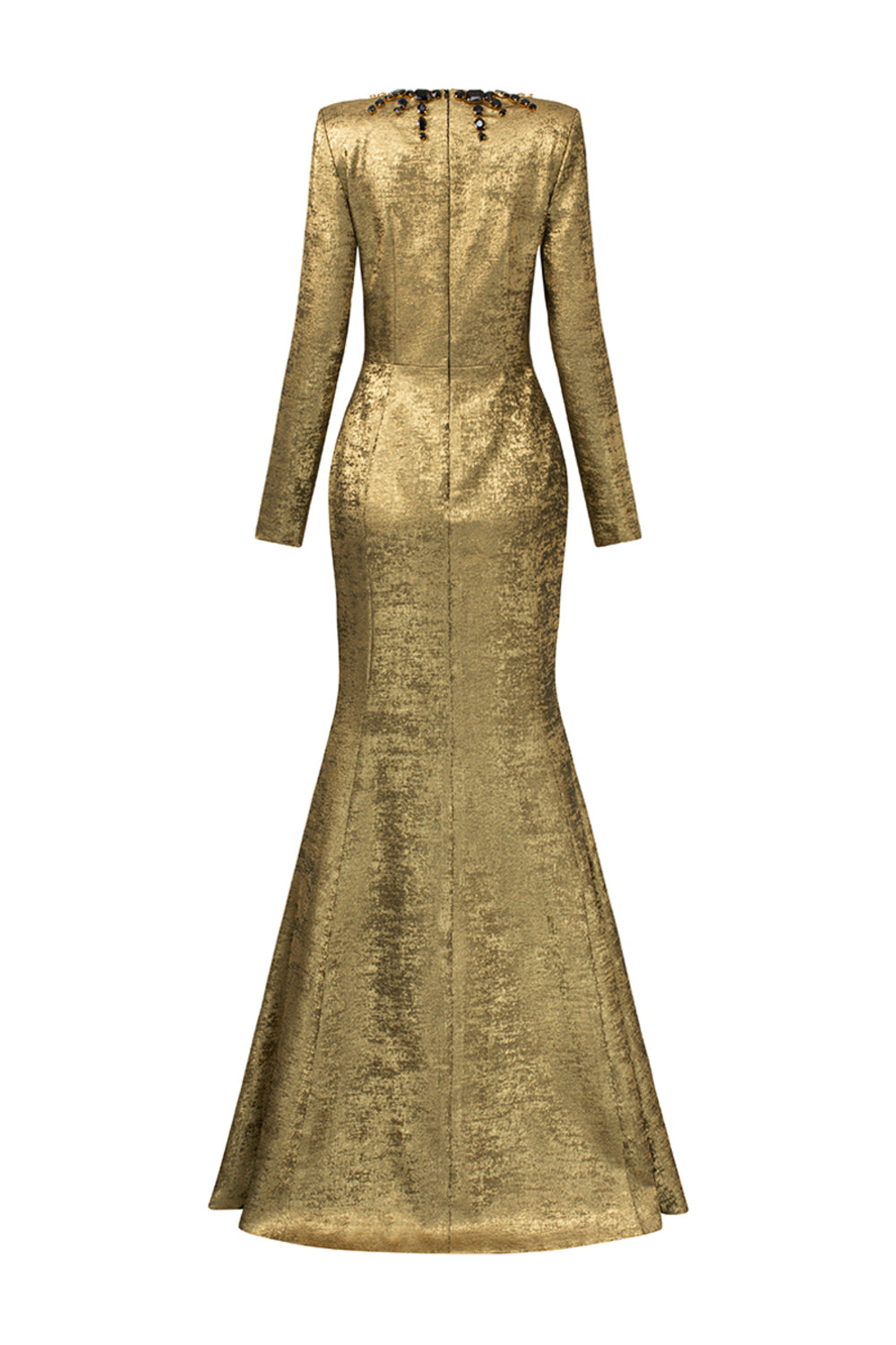 Berkley Trumpet Jewel Neck Silk Floor Length Dress