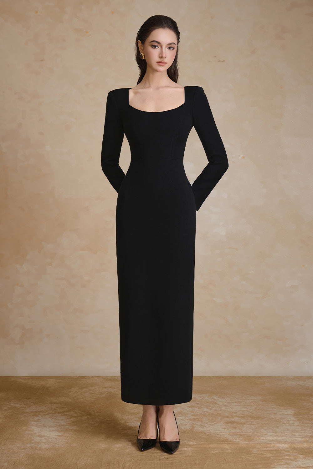 Women's Rugosa Square Neck Crepe Maxi Dress S/M/L/XL/XXL/Customize Black MEAN BLVD Women's Rugosa Square Neck Crepe Maxi Dress S/M/L/XL/XXL/Customize Black MEAN BLVD