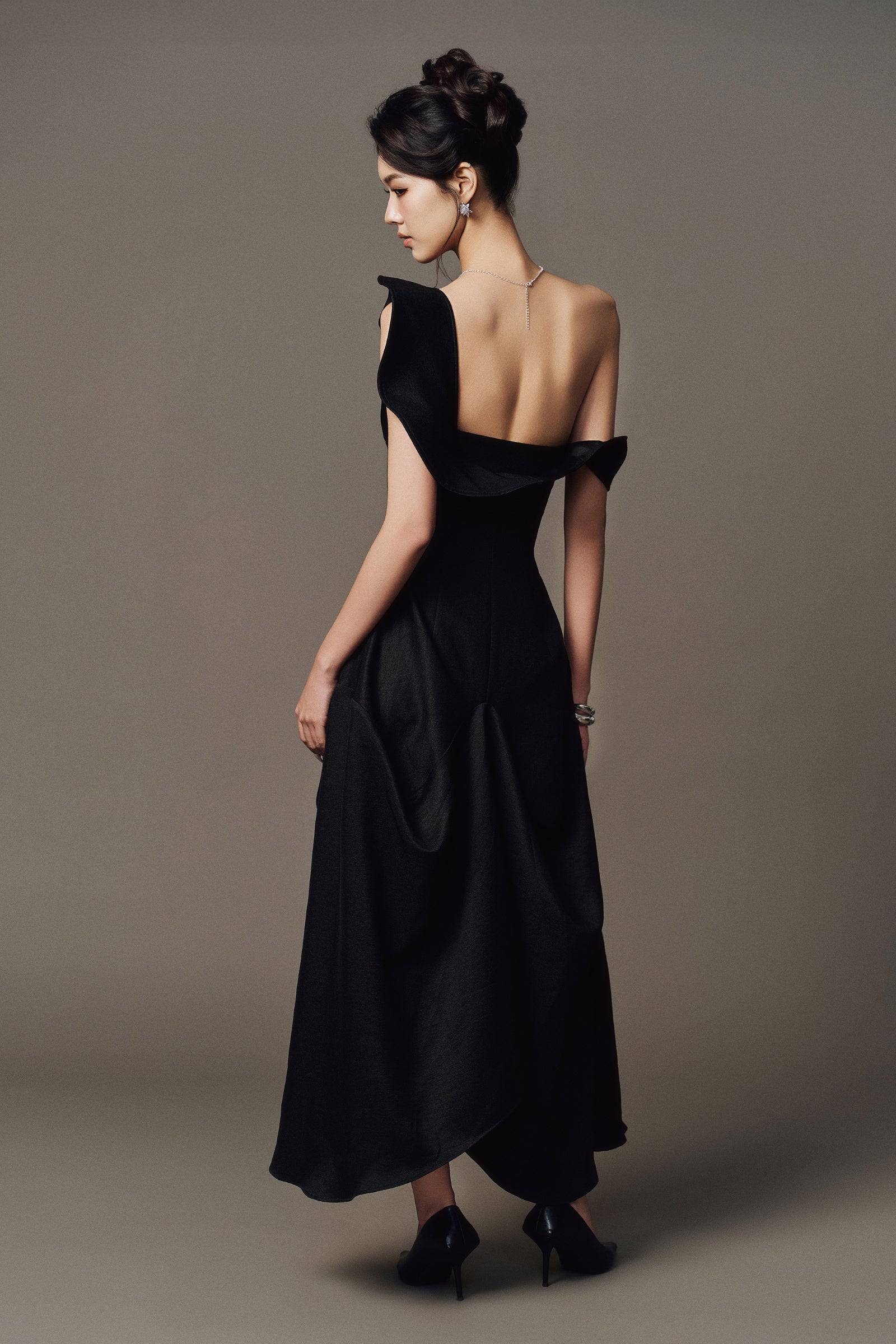 Lior Asymmetric Neck Midi Dress