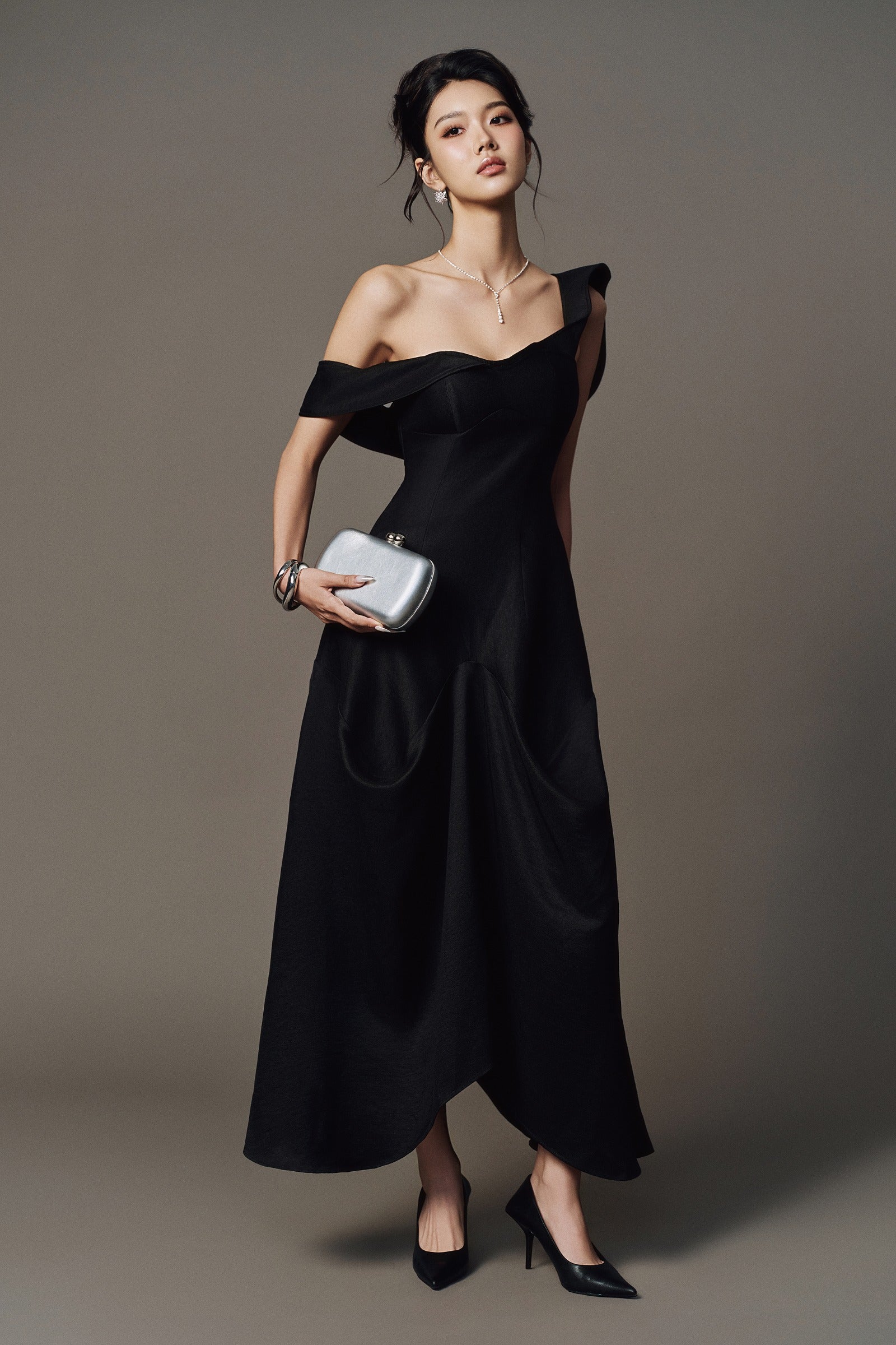 Lior Asymmetric Neck Midi Dress