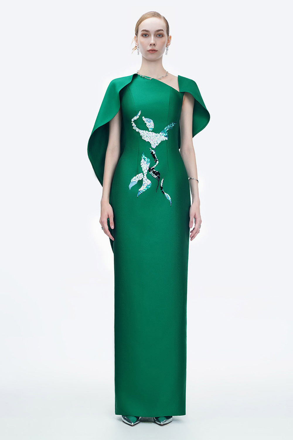 Petal's Secret Dance Sheath Asymmetric Neck Zibeline Floor Length Dress