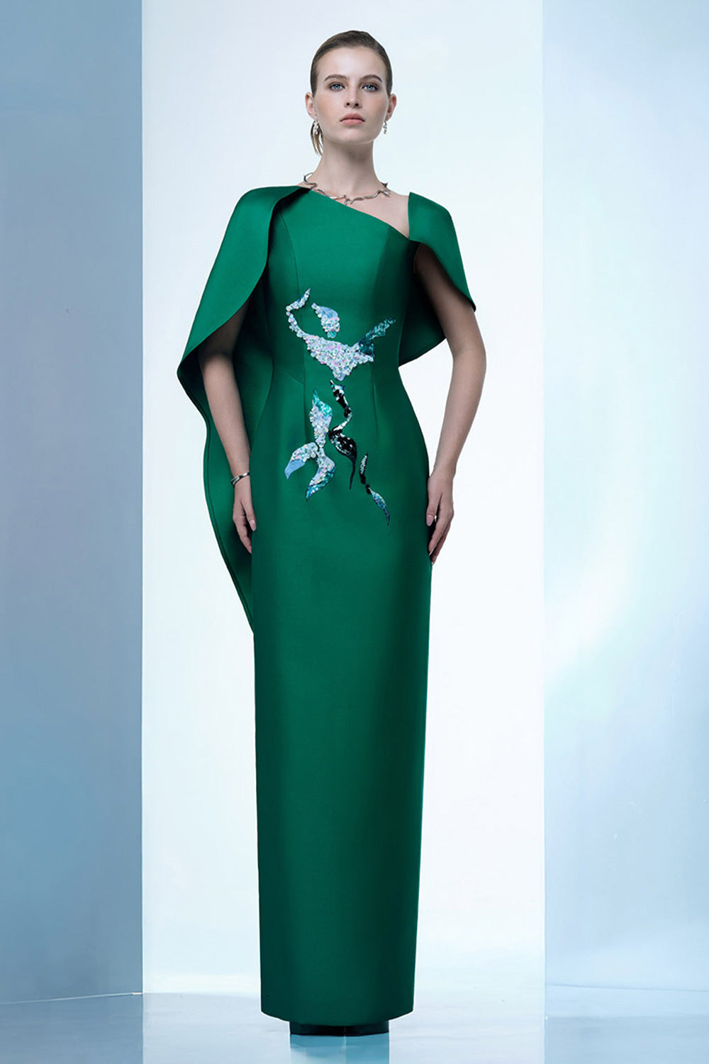 Petal's Secret Dance Sheath Asymmetric Neck Zibeline Floor Length Dress