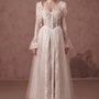 Clover A-line Poet Sleeved Silk Lace Ankle Length Dress