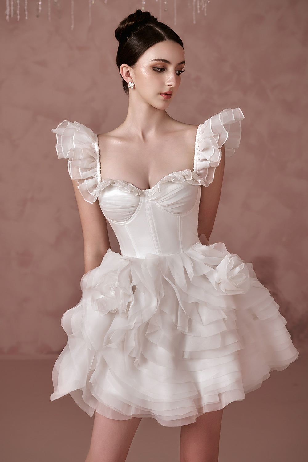 a kiss from a rose mini dress in lavender Kiss From A Rose Layered Flutter Sleeved Silk Organza Mini Dress