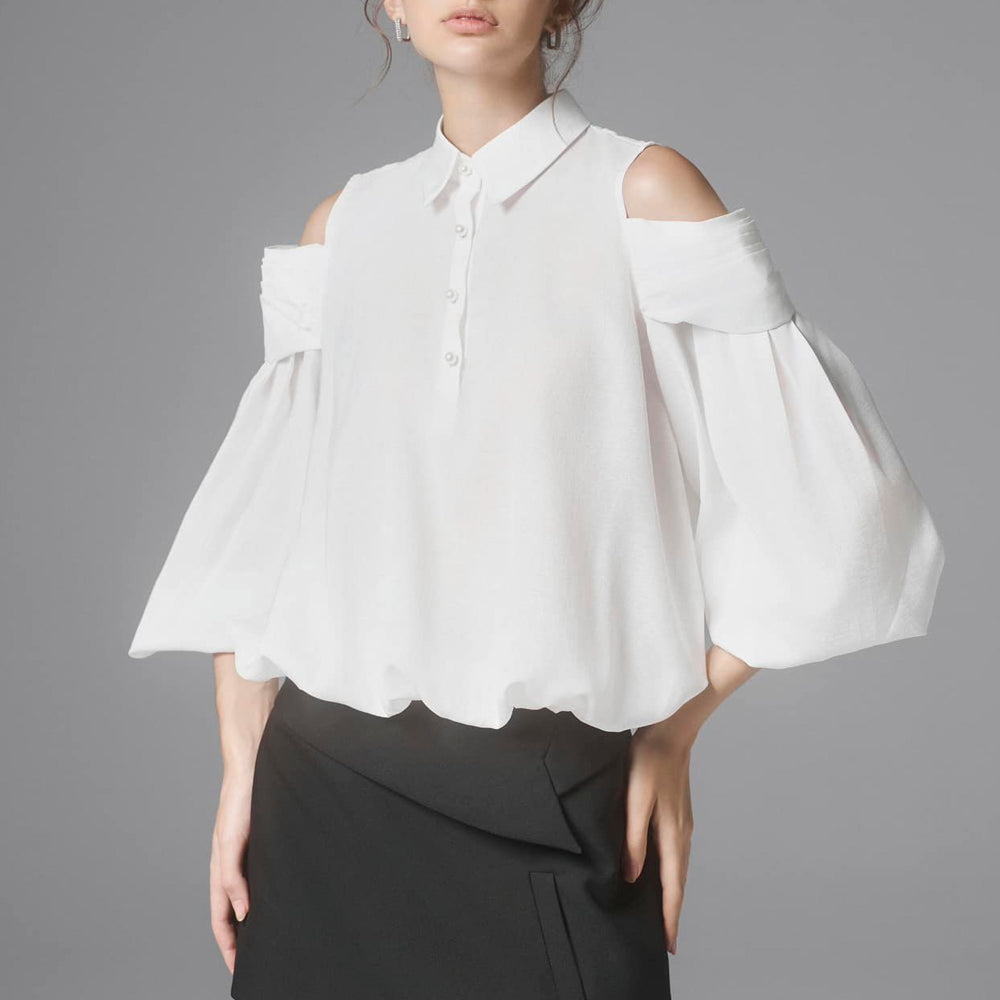 Salina Blouson Cold Shoulder Sleeved Cotton Top