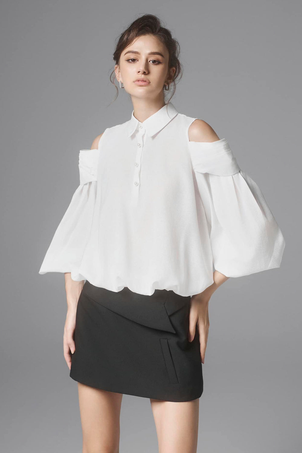 Salina Blouson Cold Shoulder Sleeved Cotton Top