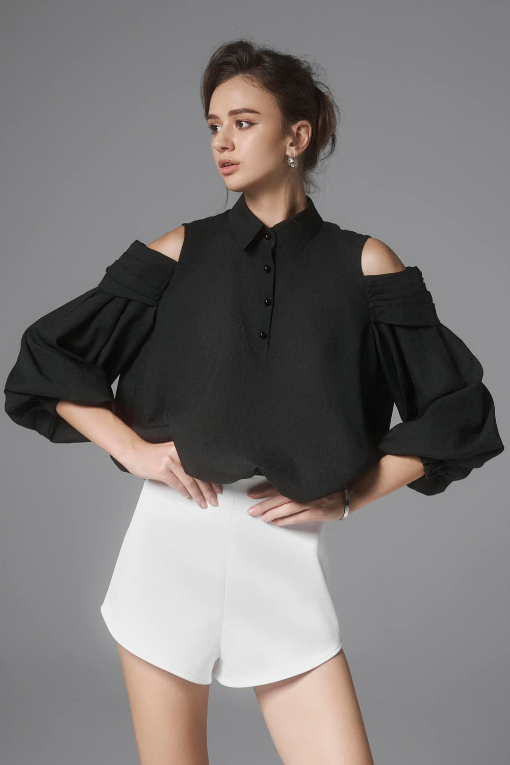 Salina Blouson Cold Shoulder Sleeved Cotton Top