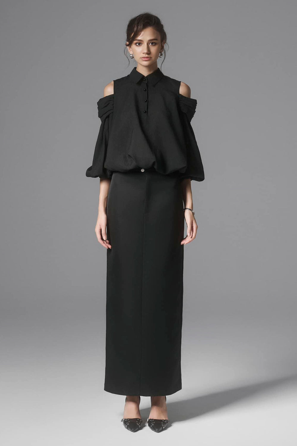 Salina Blouson Cold Shoulder Sleeved Cotton Top