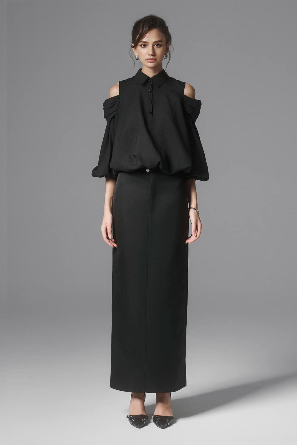 Miranda Straight Front Zipper Silk Blend Ankle Length Skirt