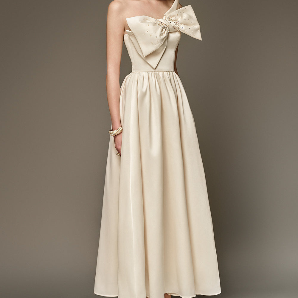 Selim Strapless Bow Taffeta Midi Dress