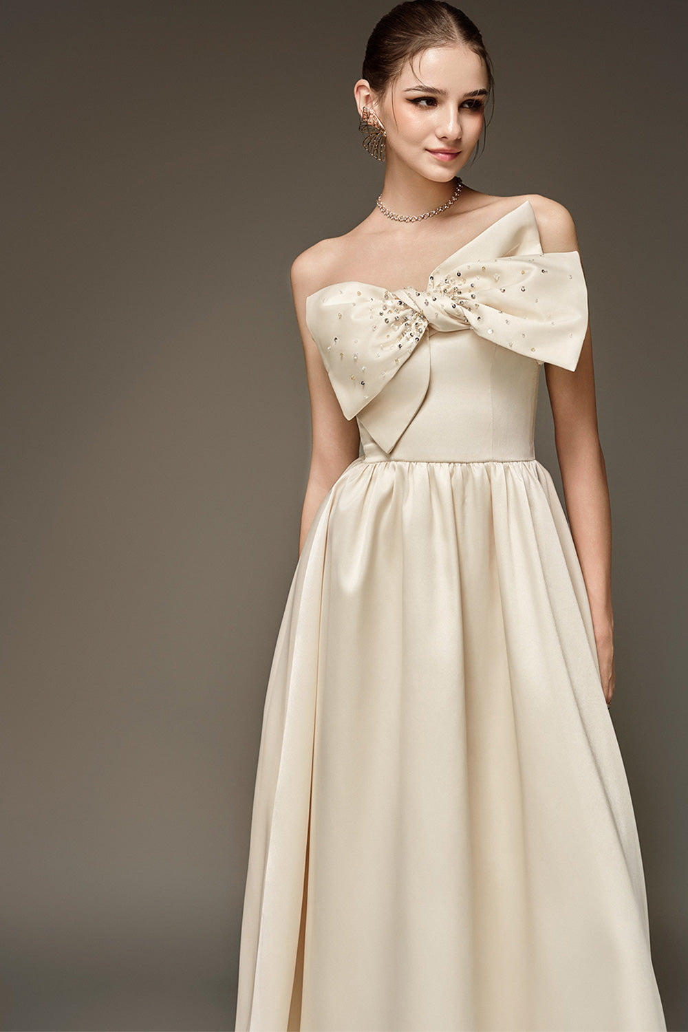 Selim Strapless Bow Taffeta Midi Dress