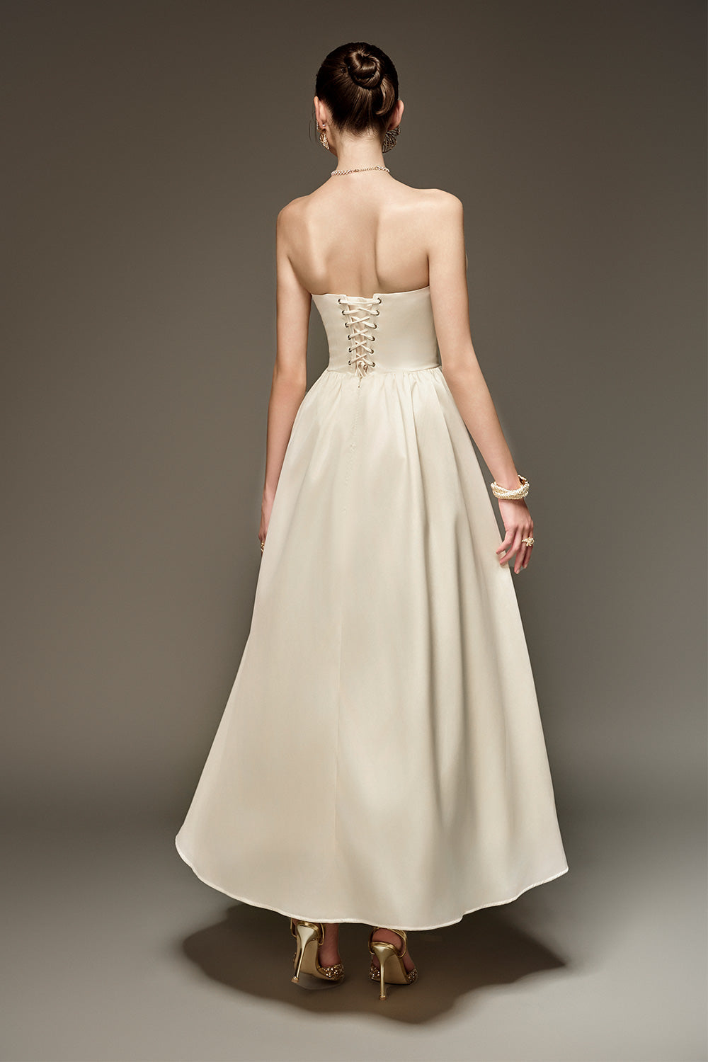 Selim Strapless Bow Taffeta Midi Dress