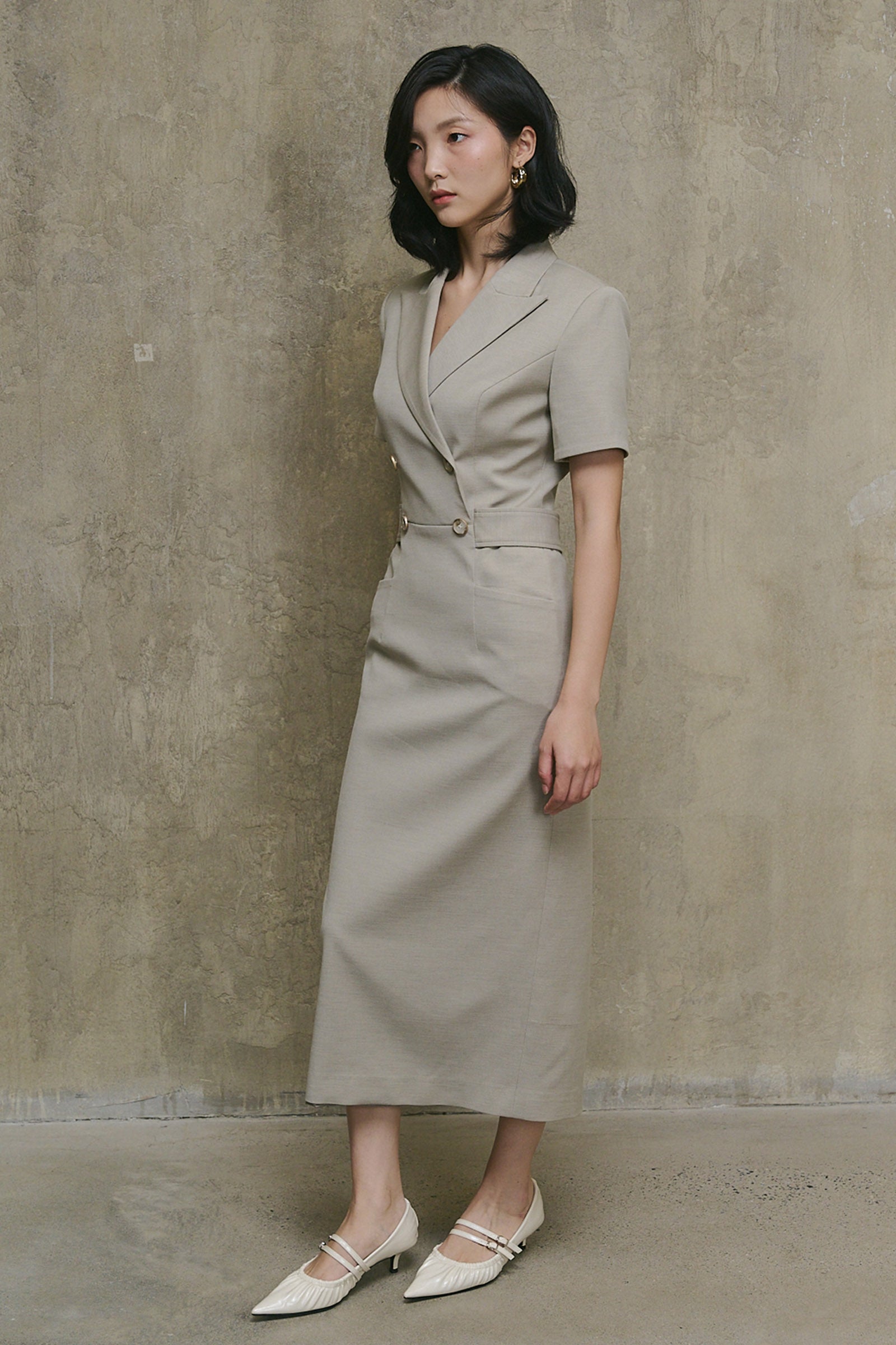 notch neck midi dress Women's Estelle Notch Neck Midi Dress Tawny Olive S/M/L/Customize MEAN BLVD Tawny Olive / L