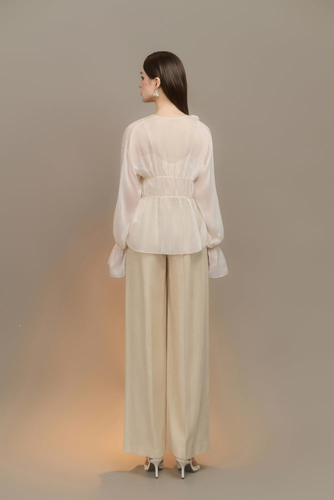 Nerra Straight Wide Leg Linen Blend Ankle Length Pants