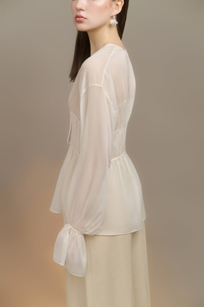 Serin Blouson V-Neck Georgette Blouse