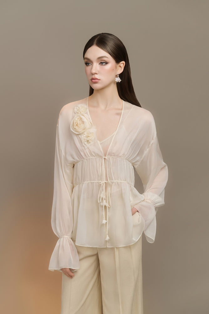 Serin Blouson V-Neck Georgette Blouse